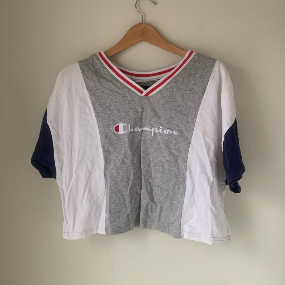Champion Gray and White V-Neck T-Shirt